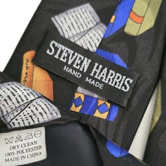 Vintage Steven Harris Shakespeare Tie Necktie, Navy Background, 100% Polyester - Picture 3 of 3